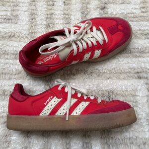 Adidas Women’s Red and White Samba Sneakers Suede Athletic Shoe US 8